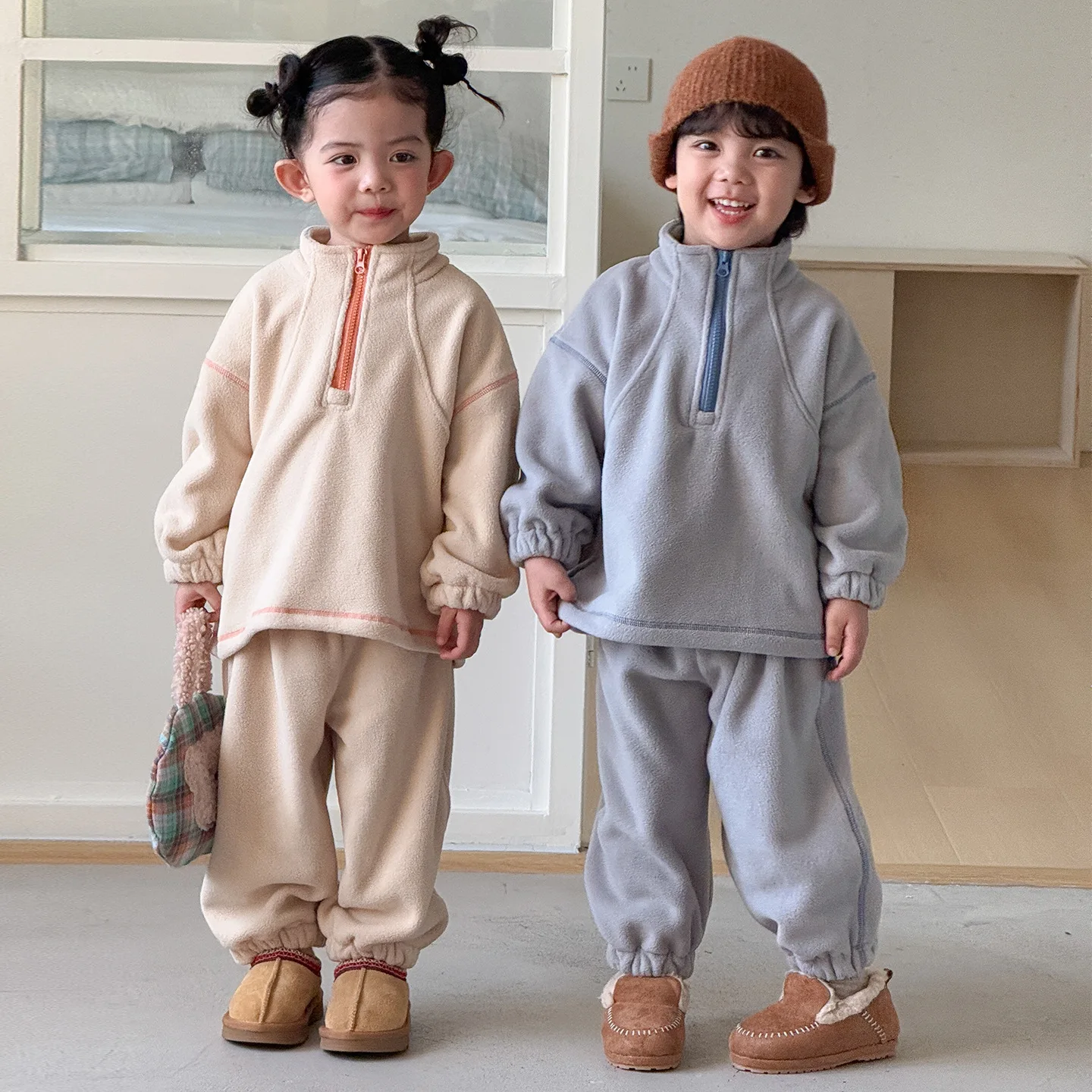 Winter New Children Polar Fleece Clothes Set Boys Girls Sweatshirt + Pants 2pcs Suit Kids Plus Velvet Thick Sports Outfits