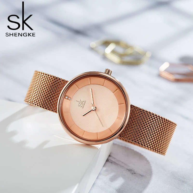 SHENGKE SK Fashion Golden Women Watches Stainless Steel Strap Ladies Quartz Wristwatches Original Woman\'s Clock Relogio Feminino