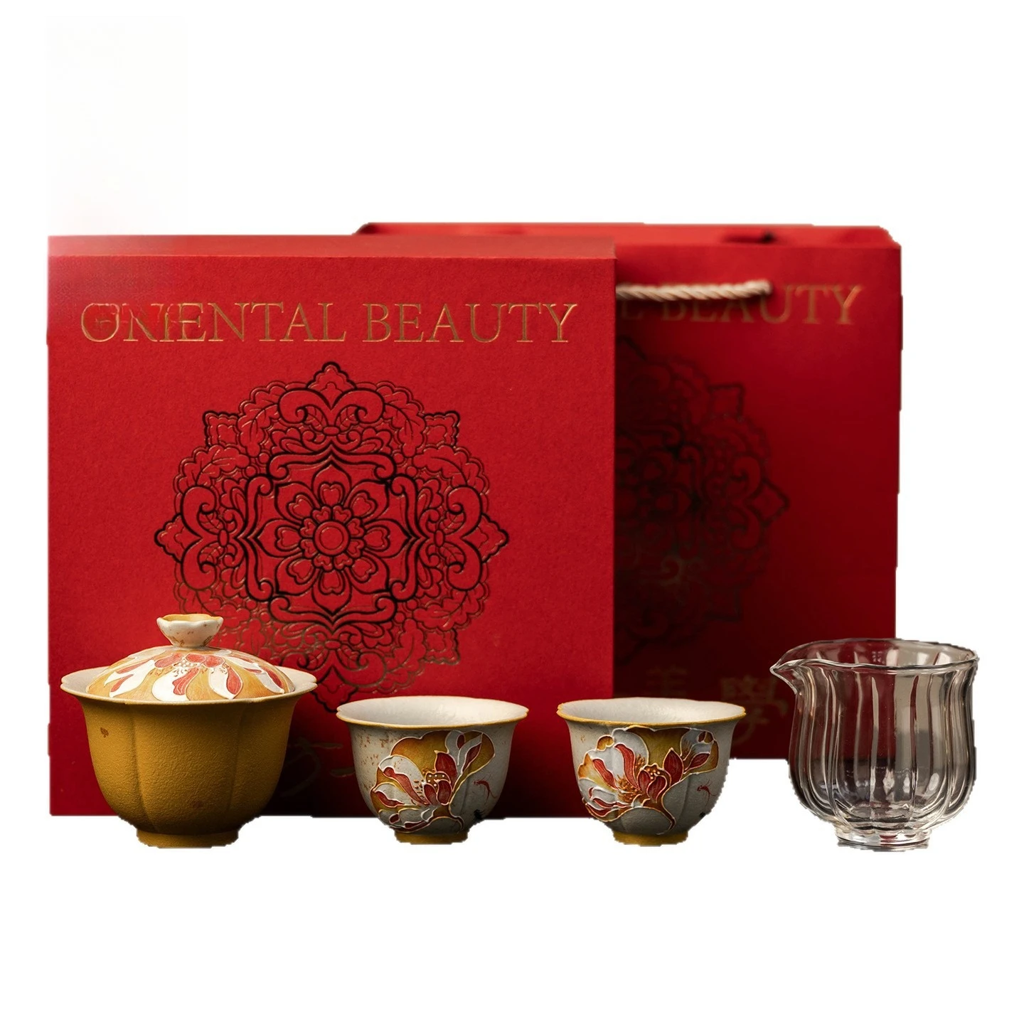 Ginkgo ceramic cover bowl teacup household kung fu tea set gift box