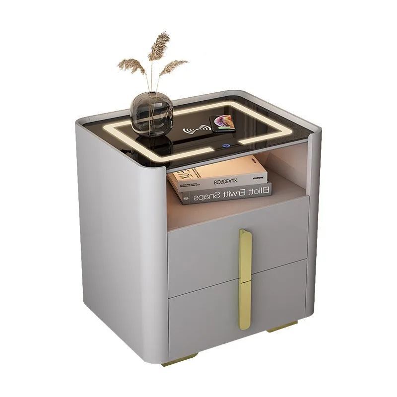 

Bedside table Multifunctional wireless charging fingerprint lock Double layer drawer Bedside bedroom storage cabinet