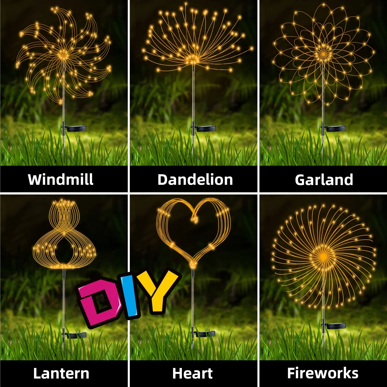 1PC Solar Fireworks Lamp Outdoor Grass Globe Dandelion Flash String Fairy lights 90 /150/200 LED For Garden Lawn Holiday Light