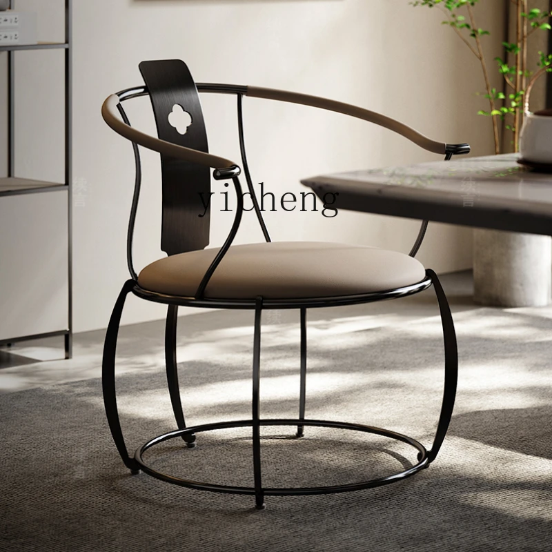 Zc Full Leather Chair High-End Tea Room Tea Table and Chair Modern Minimalist Master Chair