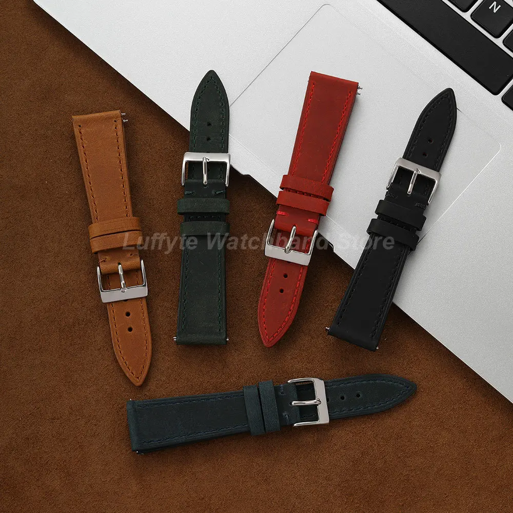 Herren Crazy Horse Leder Uhrenarmband 18 19 20 21 22 mm mit Schnellverschluss-Federstegen Retro Casual Ersatzband Armband
