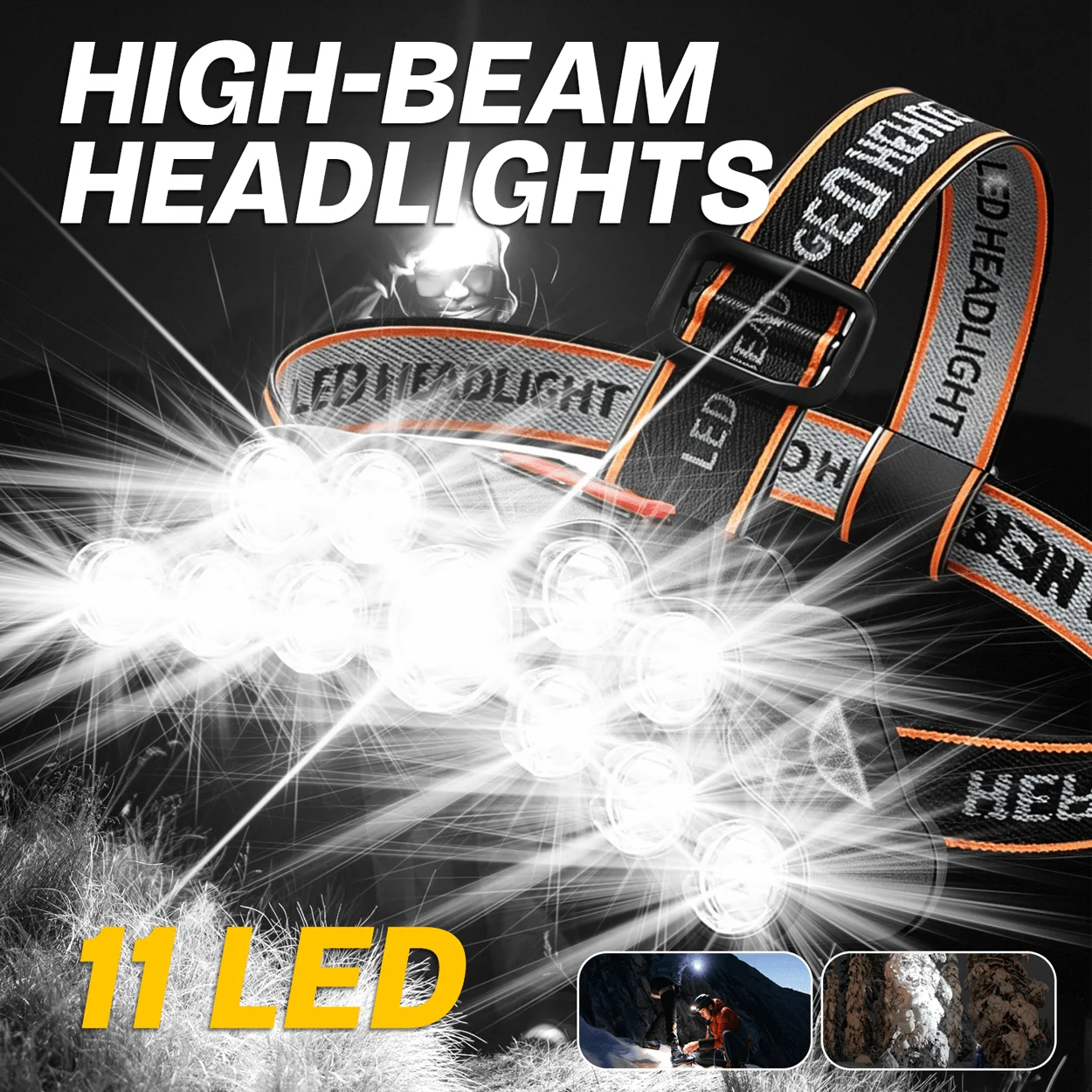 5/11 LED Strong Light Headlamp Built in 18650 Battery USB Rechargeable Head Flashlight Outdoor Ultra Bright Fishing Camping Lamp