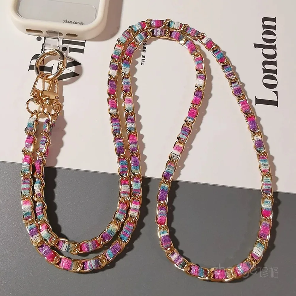

60cm Colorful Weaving Painted Braided Chain Stylish Cute Mobile Phone Case Chain Detachable Crossbody Chain Bag Pendant Girls