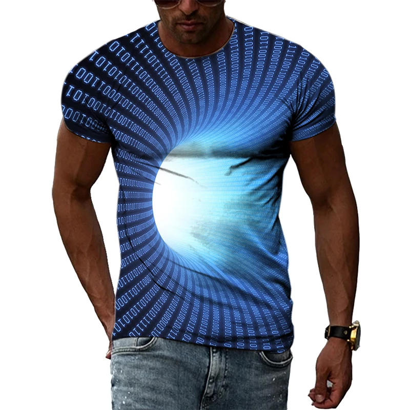 Summer New 3D Print Tunnel Vortex Men T-shirt Fashion Casual Three-dimensional graphic t shirts Trend O-Neck Streetwear Tees Top