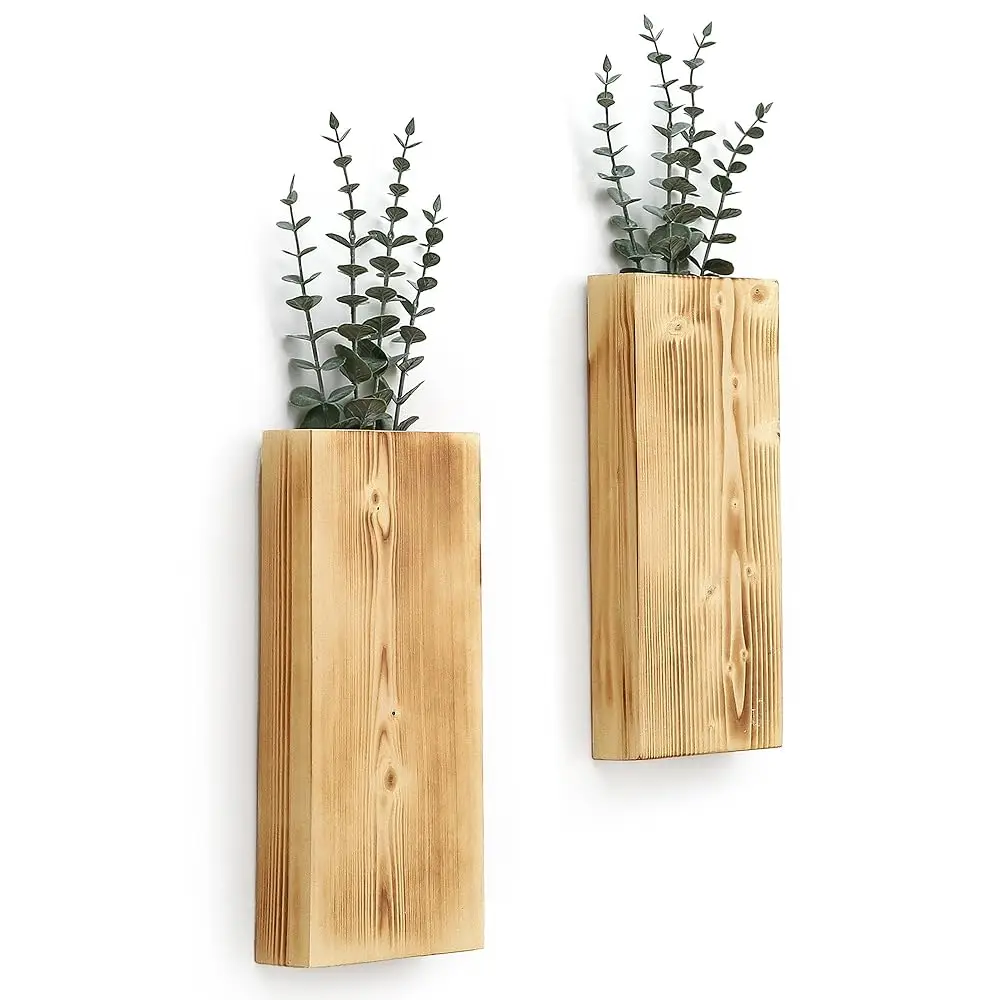 

Набор из 2 деревянных настенных кашпо, деревянные карманы для растений и сухоцветов, подвесные деревянные вазы для дома, в современном фермерском стиле