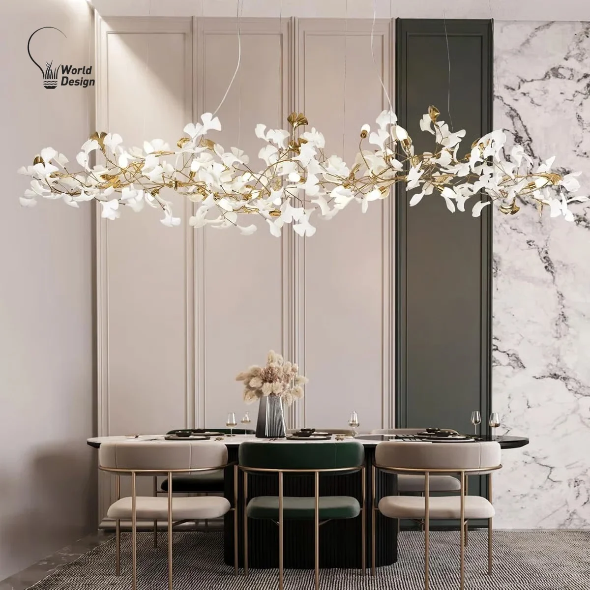 Lámparas de Techo con Hojas de Ginkgo para Techos Altos, Lámpara Colgante Larga con Hojas Doradas para Escaleras Dúplex, Lámpara Colgante para Mesa de Comedor, Vestíbulo, Hotel