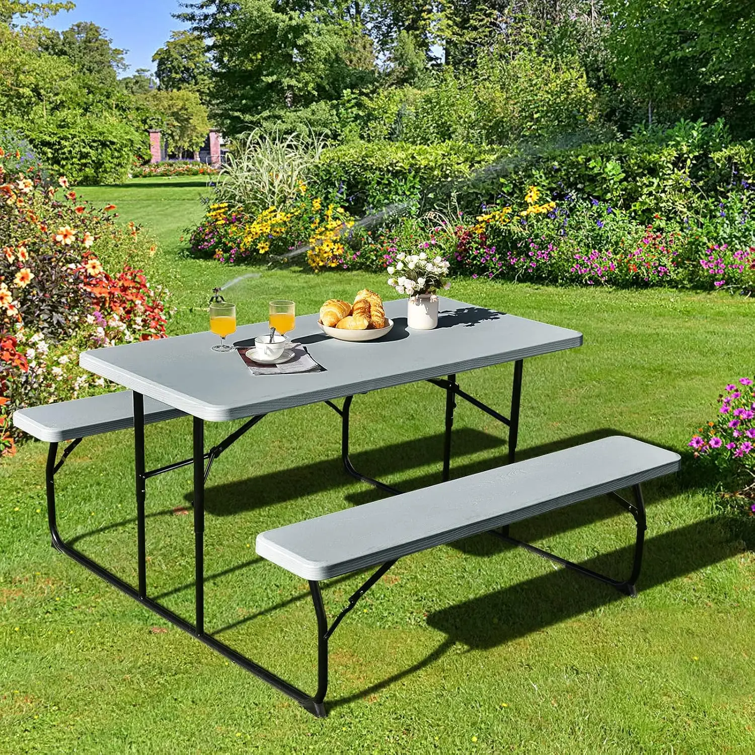 Garden Bench Metal - Folding Picnic Table Set With 2
