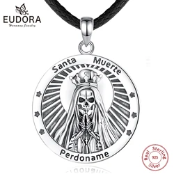 Eudora 925 Sterling Silver Holy Death Necklace for Women Man vintage Santa Muerte Mexican Pendant Personality Jewelry party Gift