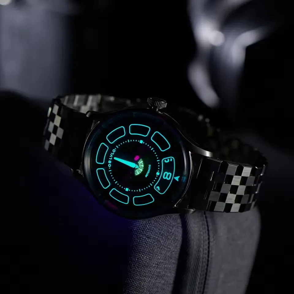 OBLVLO Men Automatic Watch 41MM Luxury Mechanical Wristwatch Luminous 5ATM Waterproof Sapphire Rotatable Dial