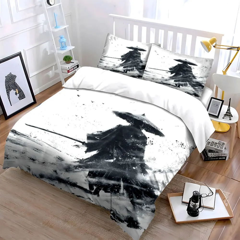 Lone swordsman in snowy wind Bedding Set for Kids Luxury Gift 3pcs Digital Print Comforter Set Soft Comfortable Breathable