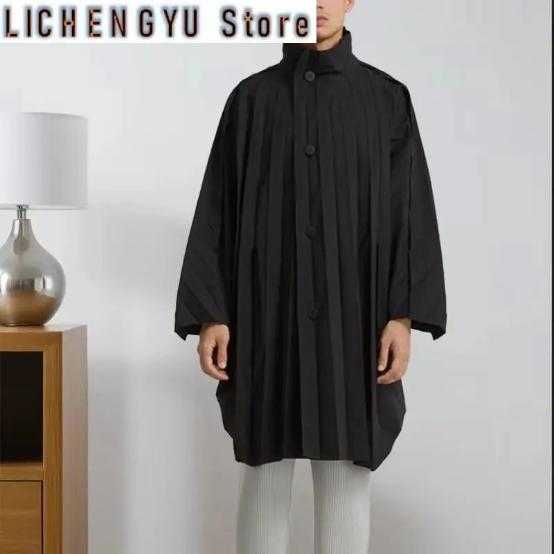 

Miyake плиссированный мужской плащ минималистичный ветер весна-лето дизайнерское пальто мужская плиссированная нишевая куртка с воротником-стойкой Tide