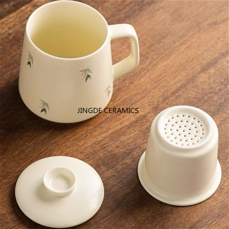 National Style Ceramic Tea Cup Household Mug with Lid Office Cup Ceramic Filter Screen Tea Ceremony Accessories Chinese Style