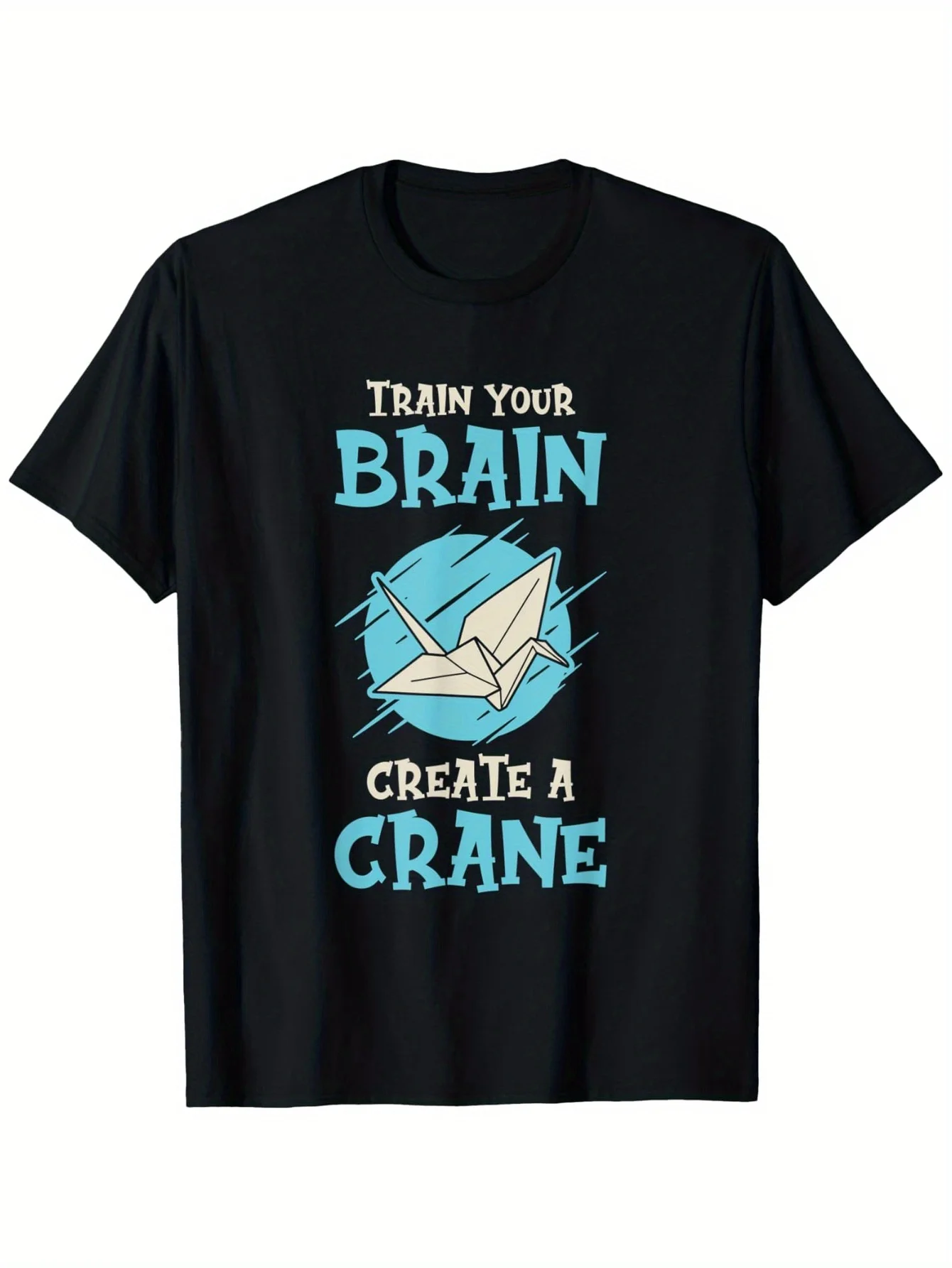 

Origami Train your Brain Create a Crane Folding Paper Japan Cotton T-Shirt Men'S Trendy Letter Print Regular Fit T-Shirt