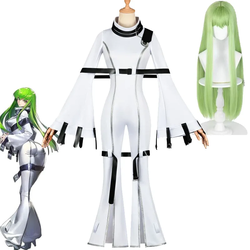 Code Geass CC Cosplay Jumpsuits And Wigs Lelouch Of The Rebellion C.C. Costumes Hangyaku No Lelouch Queen CC Straitjacket