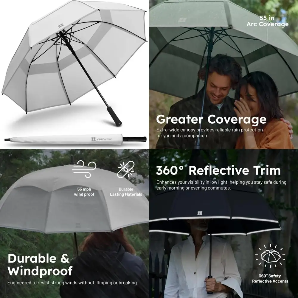 

Windproof Stick Umbrella with 55 MPH Wind Resistance - White, Perfect for Weather Protection