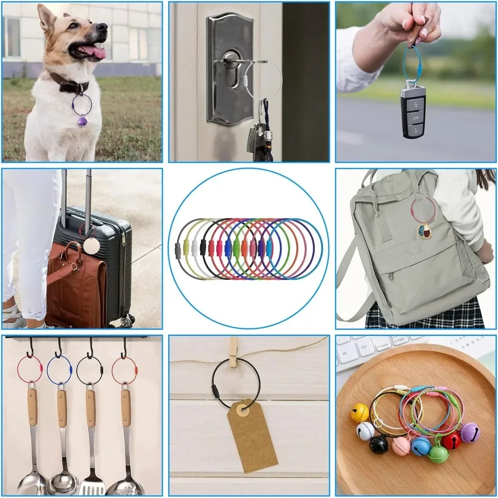 10-100PCS Steel Wire Keychain Multi-color Circular Rope Cable Loop Outdoor Camping Luggage Tag Marking Clip Travel Accessories