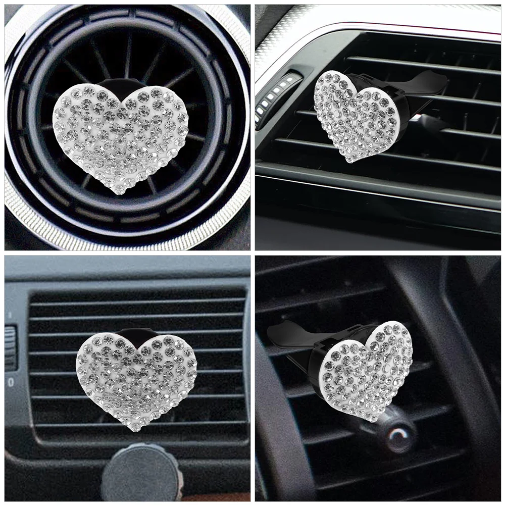 

4Pcs Car Vent Clips Rhinestone Heart Shape Decorative Air Outlet Freshener Clips Automotive Interior Aroma Accessories