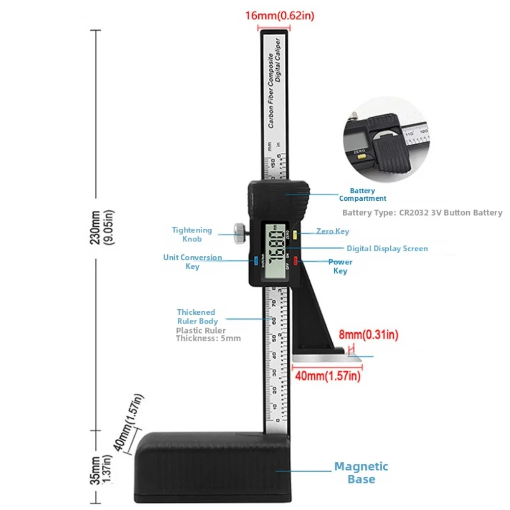 Portable For Woodworking Digital Height Gauge with Magnetic Stability and Precise Resolution for Accurate Cuts