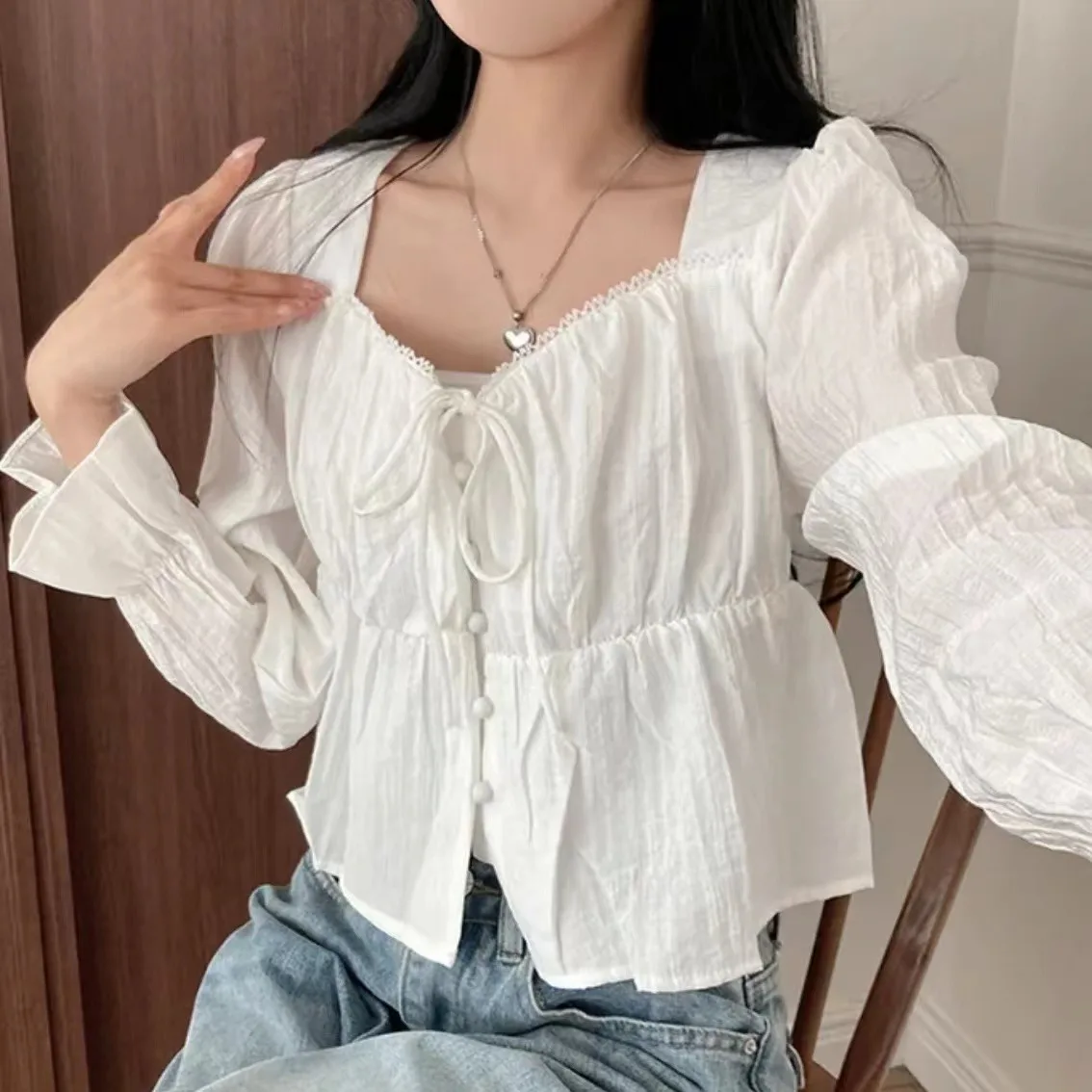 Sweet Girl ort Bubble Sve Top in chiffon con orlo arricciato Faion da donna coreano Sle Primavera Estate Design Ele Doll irt