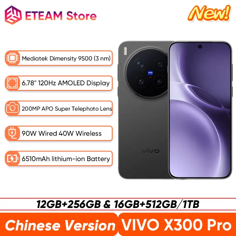 China Version VIVO X300 Pro 5G Smartphone Mediatek Dimensity 9500 6.78'' 120Hz AMOLED Screen 200MP Camera 90W SuperFlash charge