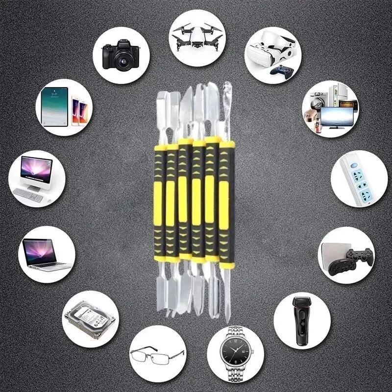 6 pçs metal pé de cabra curioso abertura kit de ferramentas reparo para o telefone móvel notebook cabeças duplas metal spudger casa conjuntos ferramentas manuais