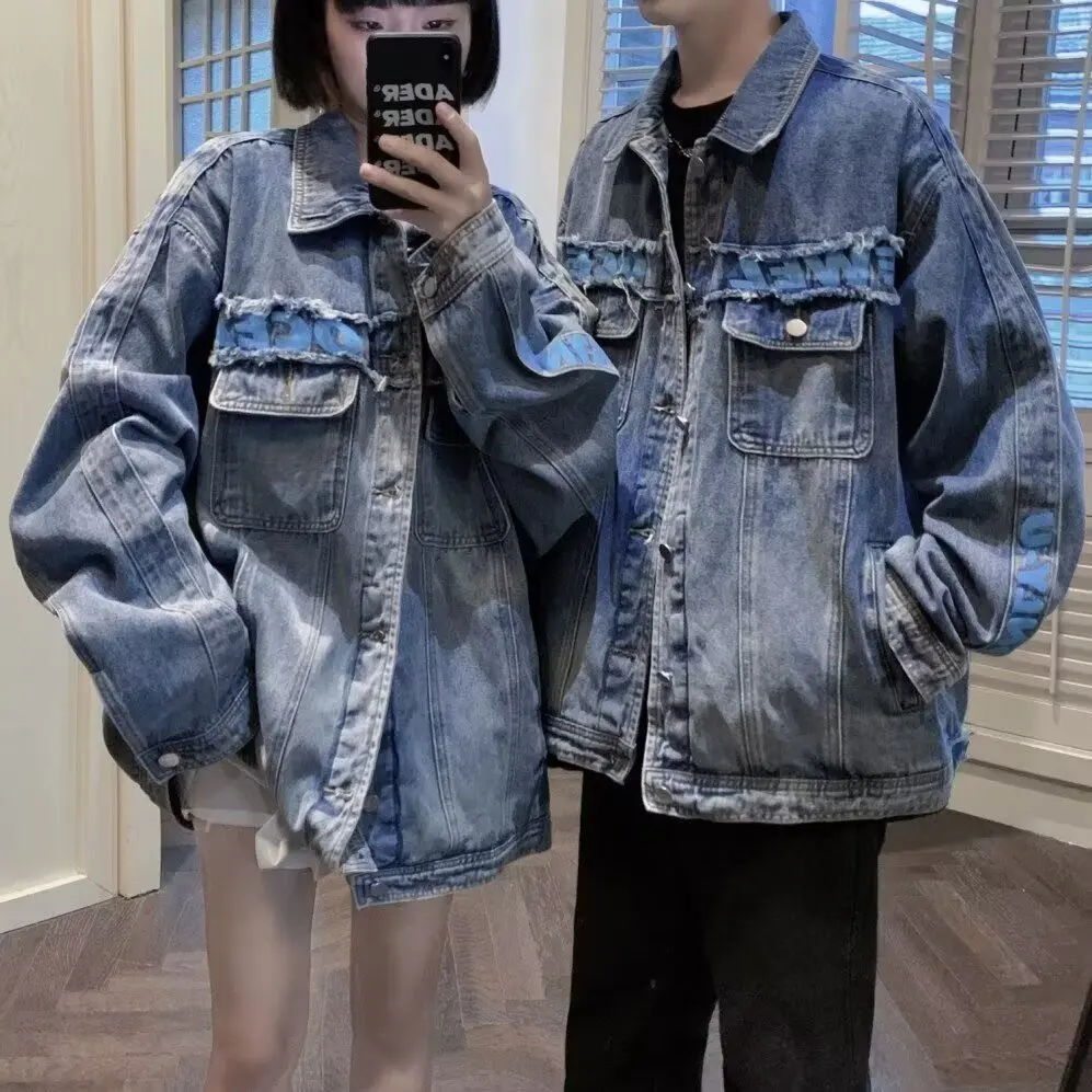 

Retro Distred Denim Jaet Loose Casual Long Sve for plus Size Autumn Winter Men's Casual Sle Polyester Fiber Jaet