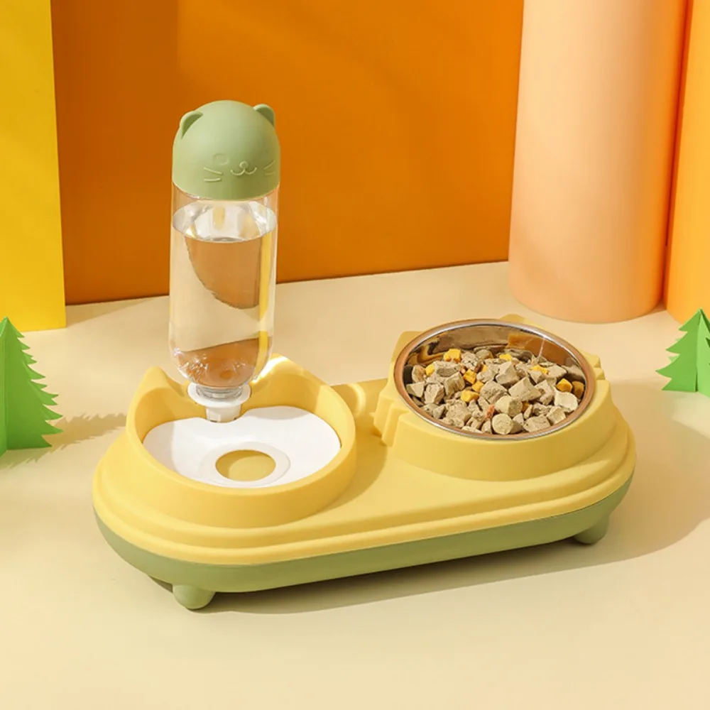 

Practical Spill Proof Cat Double Bowl Dual Purpose Non-slip Pet Water Food Bowl Detachable Plastic Cat Feeding Bowl Multi-Pet