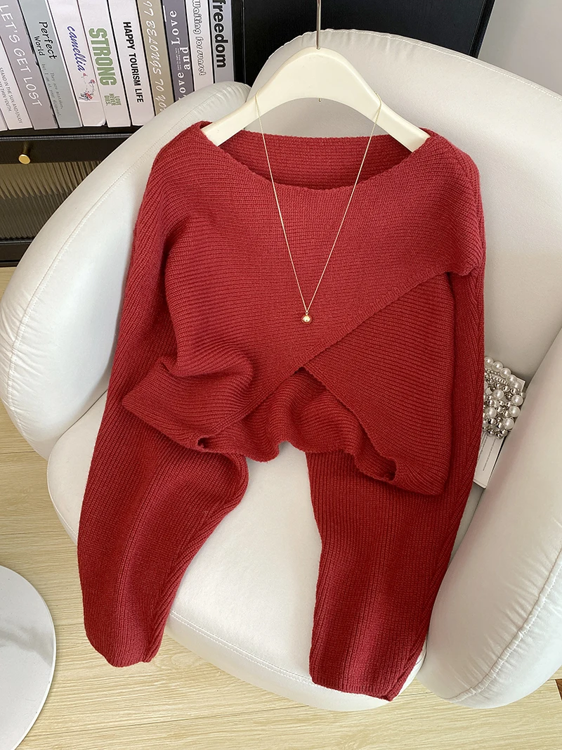 

2025 Early Autumn ort Knitted Sweater Women's Outerwear Design Long Sve Top Not Regular Sle Commute Sle Pure Color