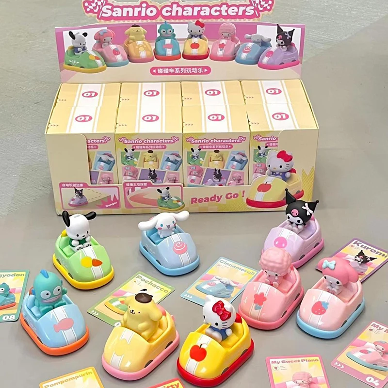 8pc Sanrio Cartoon Cute Cinnamoroll Kuromi Melody Bumper Car Series Blind Box Trendy Toy Lovely Girl Ornament Birthday Gift Toys