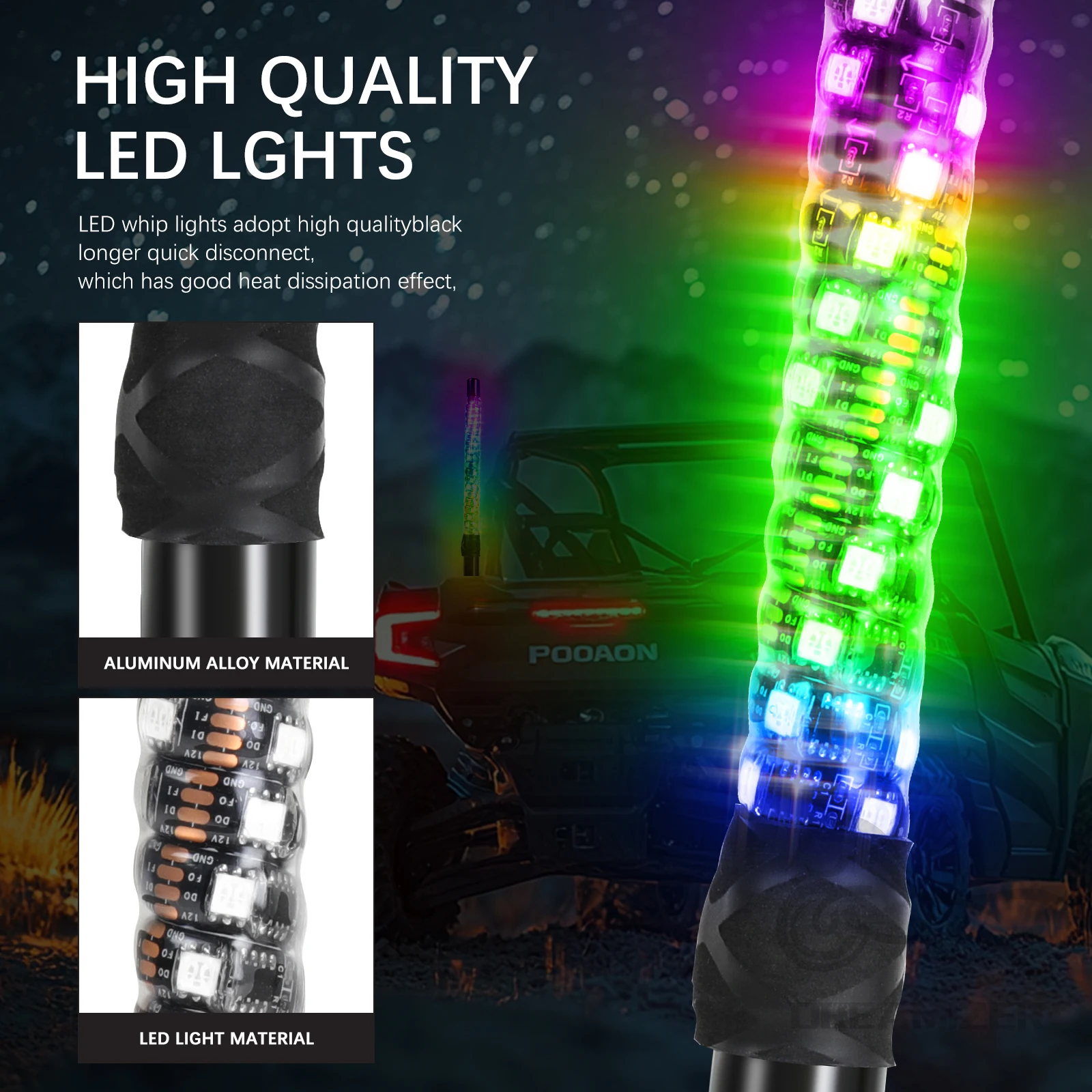 Remote Control LED Flagpole Lights 30cm/1ft Colorful Flagpole Spiral Antenna Whips Lights for UTV ATV Off Road Truck Sand Buggy