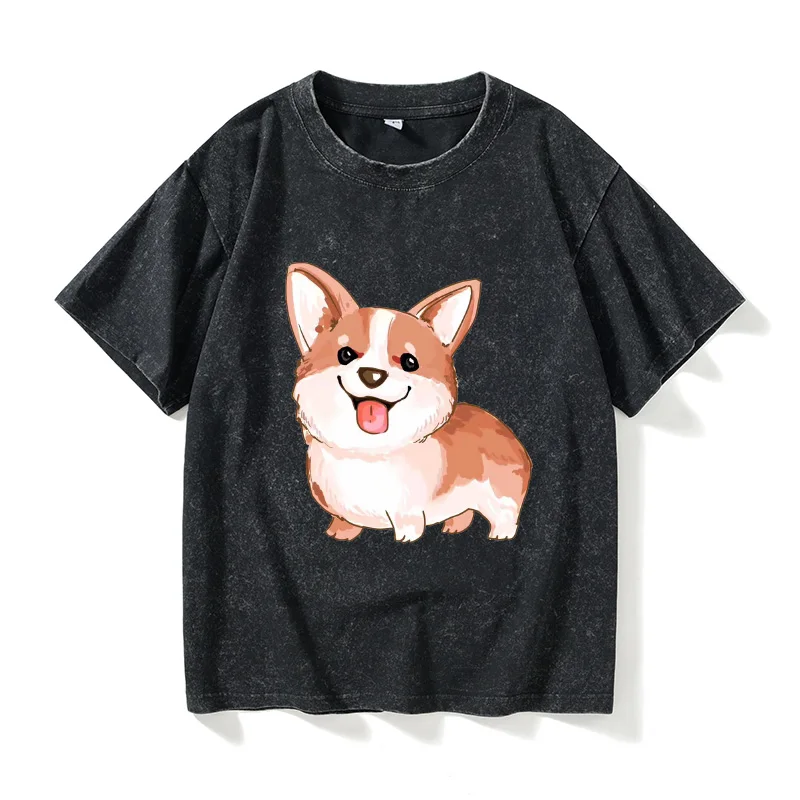 

Cute Q Version T-irt ort Sve round Ne Casual Cotton Summer Clothes for Women Loose Fit Summer Faion Dog Breed