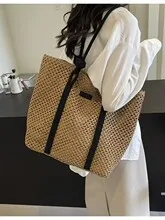 

Handmade Straw Woven Bag for Women Large Capacity Zipper Beach Tote Shoulder Bags Summer Holiday Travel Casual Shopping Handbags