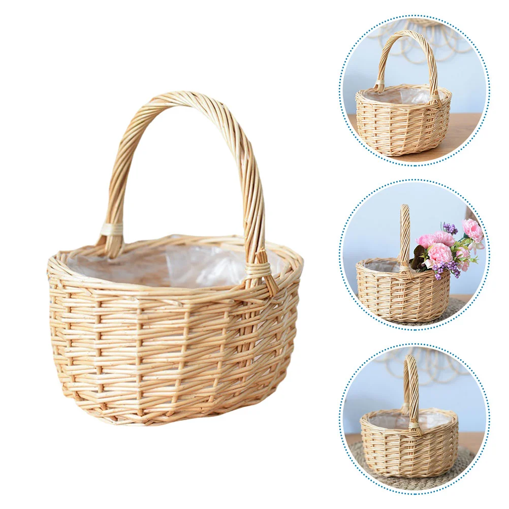 Desktop Portable Egg Basket Lovers Fruit Wicker with Cover Rattan Flower Holder