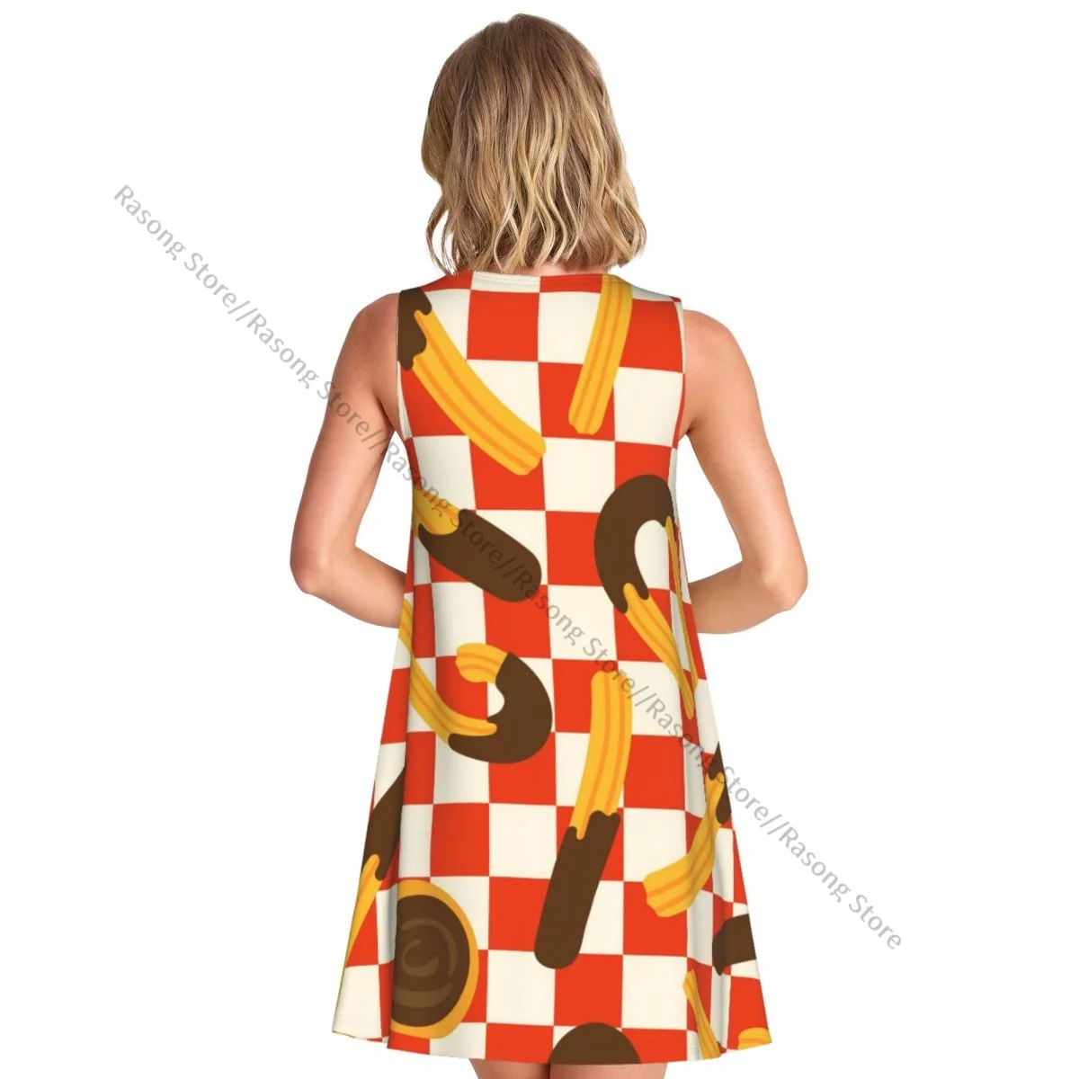 فستان نسائي صيفي كاجوال فساتين تي شيرت لتغطية الشاطئ مع فستان بدون أكمام بالشوكولاتة