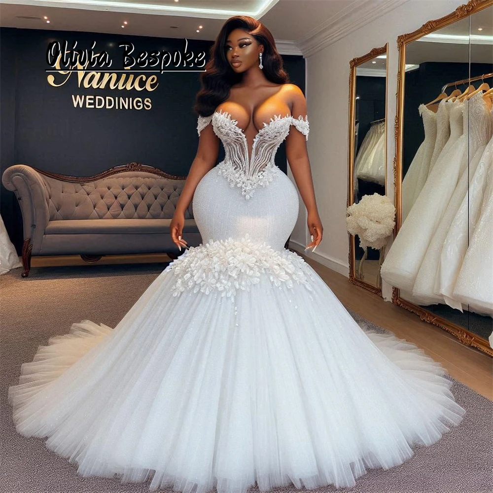 

Glamorous Mermaid Aso Ebi Brides Wedding Dresses 2025 Beaded Lace Appliques African Engagement Gowns Off The Shoulder Customized