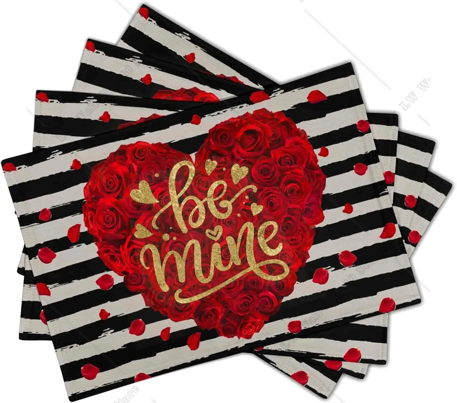 Valentines Day Placemats Set of 4 Be Mine Rose Love Heart Linen Dining Table Mats Heat-Resistant Table Decorations 12x18 inch