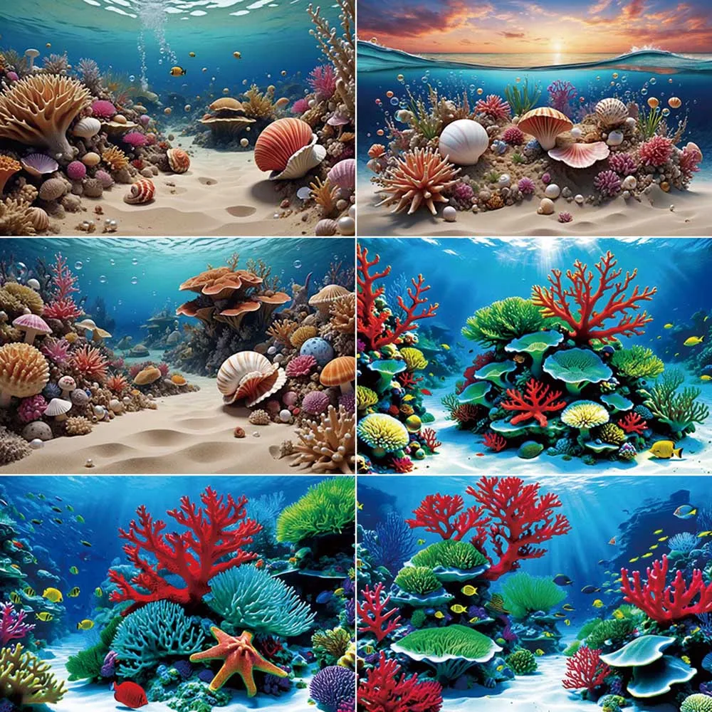 

MOON.QG Ocean Green Coral Background Photography Seaweed Pearl Shell Photozone Backdrop Children Photo Studio Photobooth Props