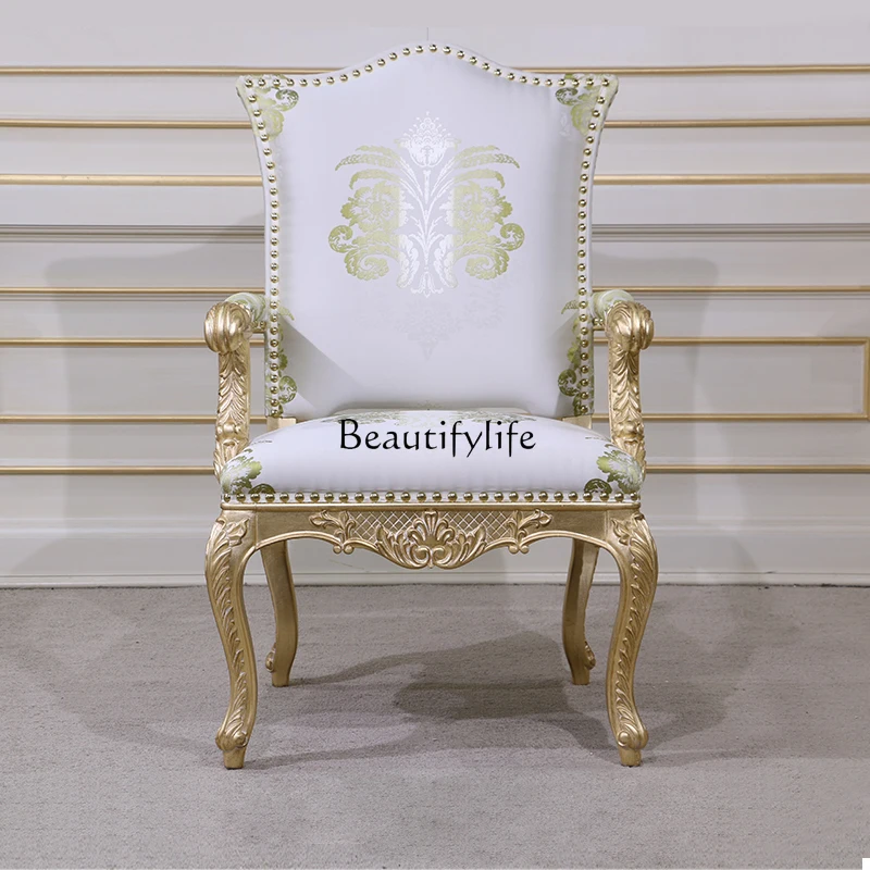 European solid wood dining chair villa high-end gold painting craft hand-carved retro dining chair