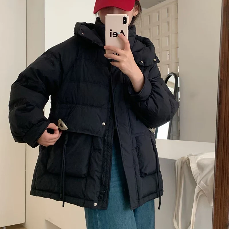 女性用の白いダックダウンジャケット,フード付きのゆったりとしたカジュアルなアウター,特大のコート,学校のファッション,7色,秋冬,2024