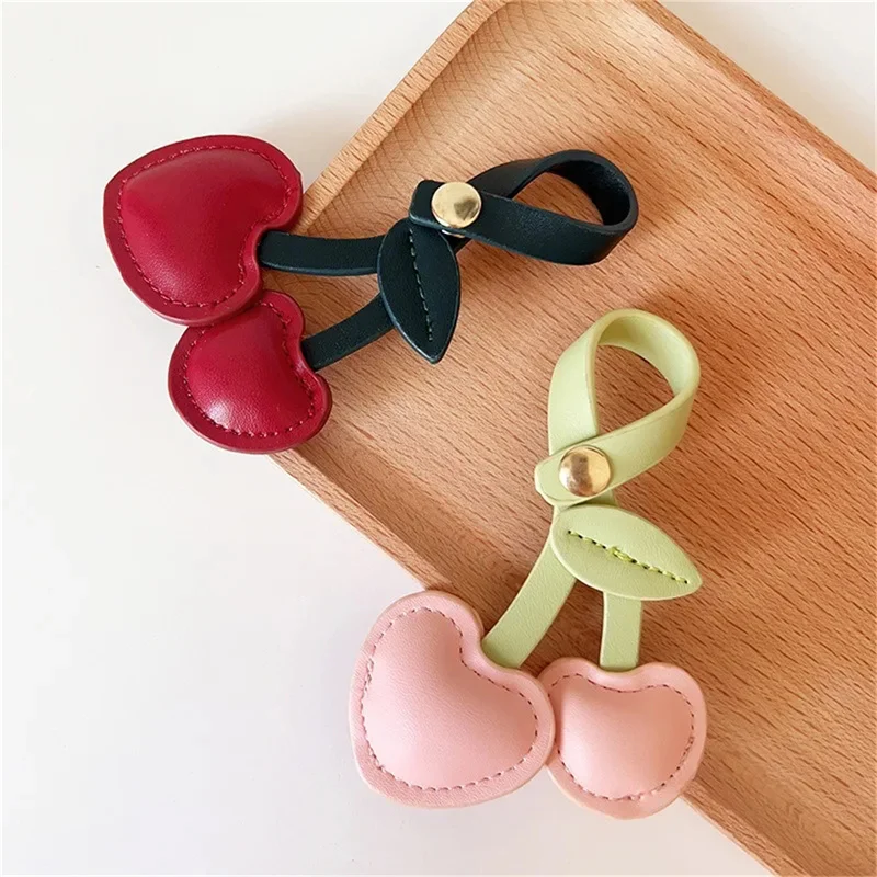 Creative small cherry key chain pastoral style leather fruit key chain Handbag Keyrings Accessories Kawaii Gift for Girls Women