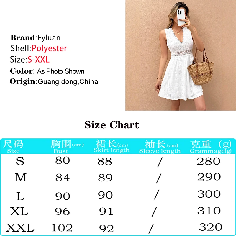 Zomer Zoete Damesjurk Witte V-hals Mouwloos Uitgesneden Splitsen Hoge Taille Kanten Jurk Strandvakantie Fee Stijl Jurk