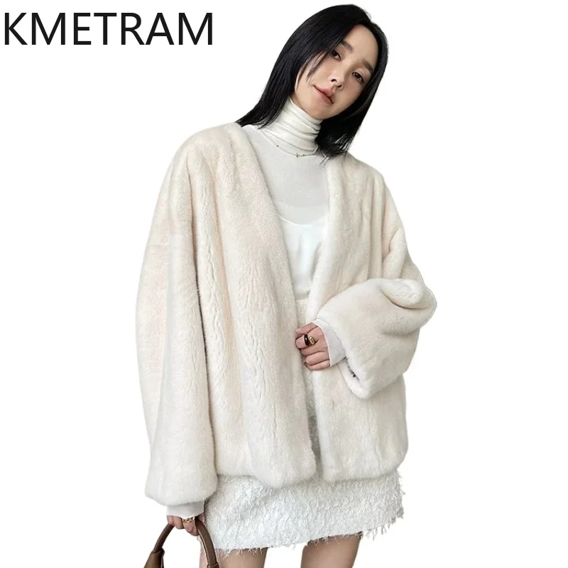 

KMETRAM Natural Whole Mink Fur Coat Woman Fashion V-Neck Fur Jacket Pearl Mink Fur Coats New in Winter Woman Clothes 2026 casaco