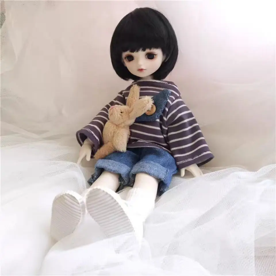 1/6 1/4 Doll's Clothes Suit for 30/45cm Bjd Doll Clothing Daily Casual Striped Shirt Versatile Dress Up Doll Accessories,No Doll