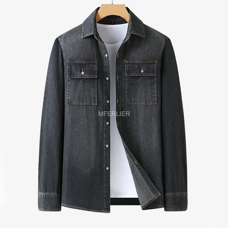 Autumn Spring Large Size Denim Shirt 7XL 8XL 140kg Long Sleeve Men Plus size Shirts