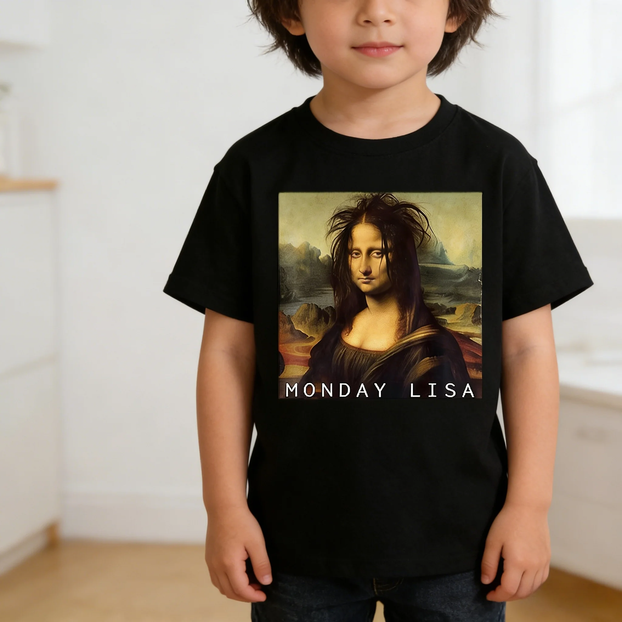 Mona Lisa Funny Kids Short Sleeve Top Cotton Soft Machine Washable for Daily Sports Outdoor Wear Best Gift Choice
