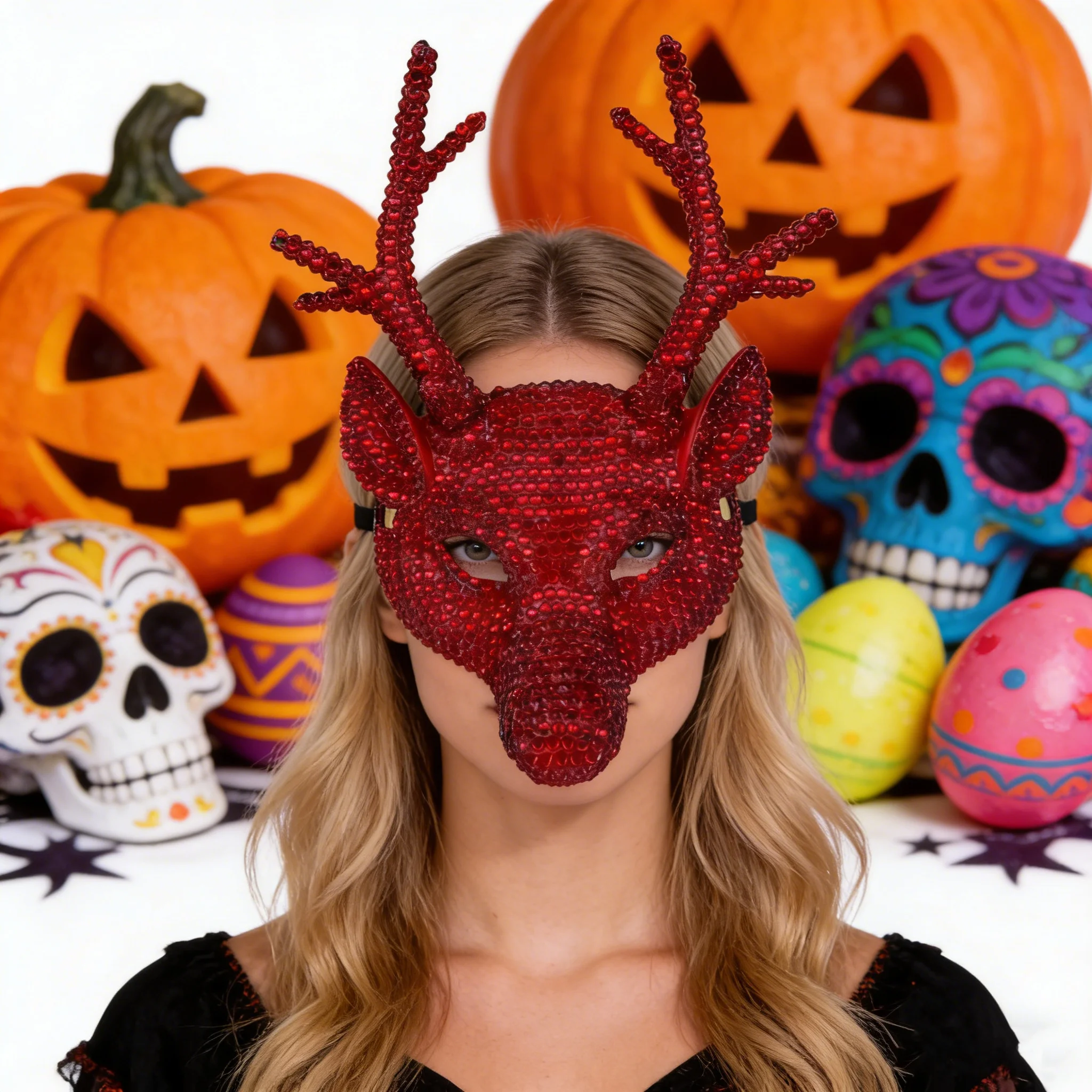 Deer Handmade Diamond Mask Deer Horn Makeup Ball Party Dress Up Props Carnival Halloween Day of The Dead Easter Cosplay Mask