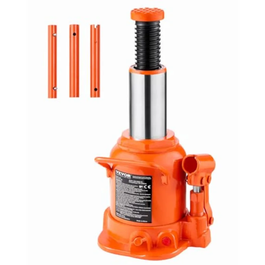 Hydraulic Bottle Jack 20 Ton/44092 lbs Low Profile Welded Bottle Jack with 6.69''-12.6'' Lifting Range and 3-Section Long Handl