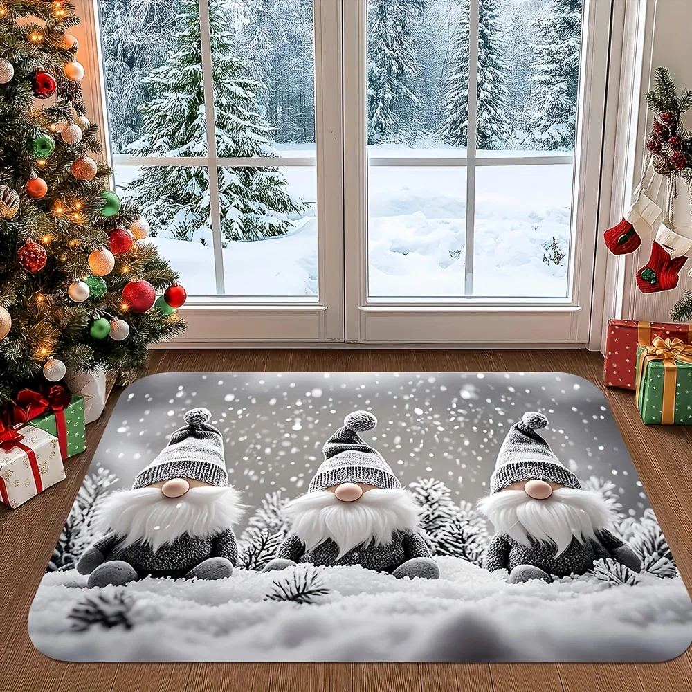 1pc Winter Snow Scene Dwarf Doormat, Non-slip Floor Mat, Suitable for Living Room, Bedroom, Bathroom, Holiday Home Decoration